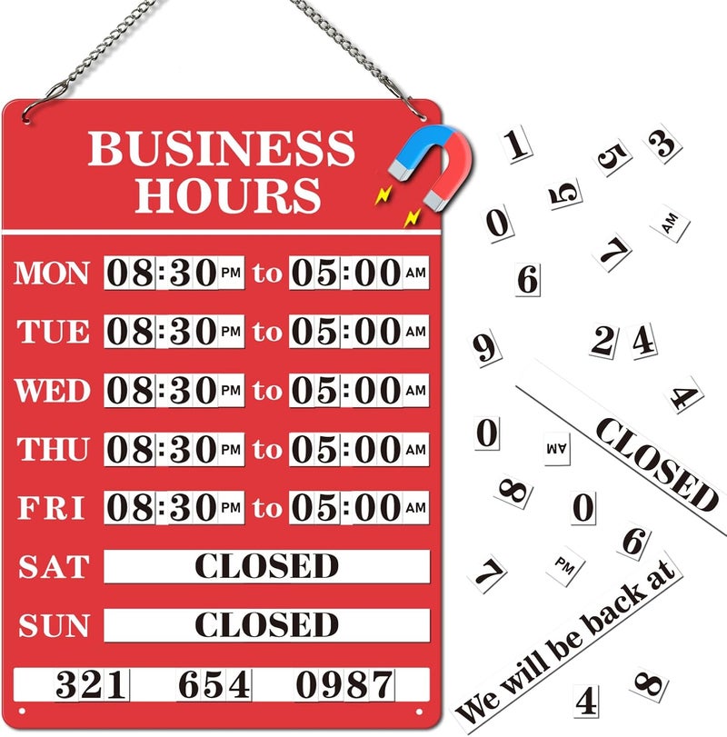 Magrooyar Magnetic Changeable Business Hours Sign, Metal Hours of Operation Signs for Business, Store Hours Sign for Glass Door or Window (RED) - Image 1